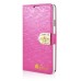 Small Check Pattern Rhinestone Decorated Magnetic Snap Leather Folio Stand Case With Card Slots For Samsung Galaxy Note 3 - Magenta