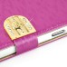 Small Check Pattern Rhinestone Decorated Magnetic Snap Leather Folio Stand Case With Card Slots For Samsung Galaxy Note 3 - Magenta