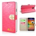 Small Check Pattern Rhinestone Decorated Magnetic Snap Leather Folio Stand Case With Card Slots For Samsung Galaxy Note 3 - Watermelon-like Red