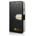 Small Check Pattern Rhinestone Decorated Magnetic Snap Leather Folio Stand Case With Card Slots For Samsung Galaxy S4 - Black