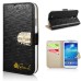 Small Check Pattern Rhinestone Decorated Magnetic Snap Leather Folio Stand Case With Card Slots For Samsung Galaxy S4 - Black