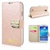 Small Check Pattern Rhinestone Decorated Magnetic Snap Leather Folio Stand Case With Card Slots For Samsung Galaxy S4 - Champagne-Like Gold