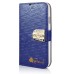 Small Check Pattern Rhinestone Decorated Magnetic Snap Leather Folio Stand Case With Card Slots For Samsung Galaxy S4 - Dark Blue