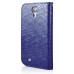 Small Check Pattern Rhinestone Decorated Magnetic Snap Leather Folio Stand Case With Card Slots For Samsung Galaxy S4 - Dark Blue