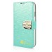 Small Check Pattern Rhinestone Decorated Magnetic Snap Leather Folio Stand Case With Card Slots For Samsung Galaxy S4 - Green