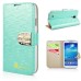 Small Check Pattern Rhinestone Decorated Magnetic Snap Leather Folio Stand Case With Card Slots For Samsung Galaxy S4 - Green