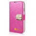 Small Check Pattern Rhinestone Decorated Magnetic Snap Leather Folio Stand Case With Card Slots For Samsung Galaxy S4 - Magenta