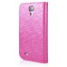 Small Check Pattern Rhinestone Decorated Magnetic Snap Leather Folio Stand Case With Card Slots For Samsung Galaxy S4 - Magenta