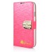 Small Check Pattern Rhinestone Decorated Magnetic Snap Leather Folio Stand Case With Card Slots For Samsung Galaxy S4 - Watermelon-like Red