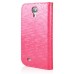 Small Check Pattern Rhinestone Decorated Magnetic Snap Leather Folio Stand Case With Card Slots For Samsung Galaxy S4 - Watermelon-like Red