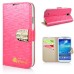 Small Check Pattern Rhinestone Decorated Magnetic Snap Leather Folio Stand Case With Card Slots For Samsung Galaxy S4 - Watermelon-like Red