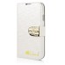 Small Check Pattern Rhinestone Decorated Magnetic Snap Leather Folio Stand Case With Card Slots For Samsung Galaxy S4 - White