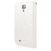 Small Check Pattern Rhinestone Decorated Magnetic Snap Leather Folio Stand Case With Card Slots For Samsung Galaxy S4 - White