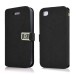 Superior Solid Color Magnetic Flip Snow Grain Leather Stand Case Cover With Card Slot For iPhone 4 iPhone 4S - Dark Grey