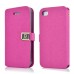 Superior Solid Color Magnetic Flip Snow Grain Leather Stand Case Cover With Card Slot For iPhone 4 iPhone 4S - Magenta