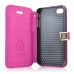 Superior Solid Color Magnetic Flip Snow Grain Leather Stand Case Cover With Card Slot For iPhone 4 iPhone 4S - Magenta