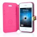 Superior Solid Color Magnetic Flip Snow Grain Leather Stand Case Cover With Card Slot For iPhone 4 iPhone 4S - Peach