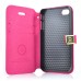 Superior Solid Color Magnetic Flip Snow Grain Leather Stand Case Cover With Card Slot For iPhone 4 iPhone 4S - Peach