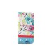 Sweet Floral Pattern Rhinestones Decorated Stand Leather Folio Case With Card Slots For Samsung Galaxy S4 - Cyan Flowers