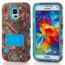 Trees Pattern Silicone And PC Back Case With Stand And Touch Through Screen Protector For Samsung Galaxy S5 G900 - Blue