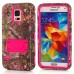 Trees Pattern Silicone And PC Back Case With Stand And Touch Through Screen Protector For Samsung Galaxy S5 G900 - Magenta