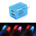 US Plug Dual Port USB Power Home Travel Charger Adapter with Flashing Light for iPhone iPad iPod Samsung - Blue