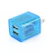 US Plug Dual Port USB Power Home Travel Charger Adapter with Flashing Light for iPhone iPad iPod Samsung - Blue