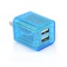US Plug Dual Port USB Power Home Travel Charger Adapter with Flashing Light for iPhone iPad iPod Samsung - Blue