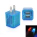 US Plug Dual Port USB Power Home Travel Charger Adapter with Flashing Light for iPhone iPad iPod Samsung - Blue