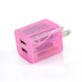 US Plug Dual Port USB Power Home Travel Charger Adapter with Flashing Light for iPhone iPad iPod Samsung - Pink