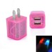 US Plug Dual Port USB Power Home Travel Charger Adapter with Flashing Light for iPhone iPad iPod Samsung - Pink