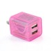 US Plug Dual Port USB Power Home Travel Charger Adapter with Flashing Light for iPhone iPad iPod Samsung - Pink