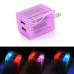 US Plug Dual Port USB Power Home Travel Charger Adapter with Flashing Light for iPhone iPad iPod Samsung - Purple