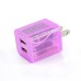 US Plug Dual Port USB Power Home Travel Charger Adapter with Flashing Light for iPhone iPad iPod Samsung - Purple