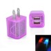 US Plug Dual Port USB Power Home Travel Charger Adapter with Flashing Light for iPhone iPad iPod Samsung - Purple