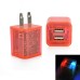 US Plug Dual Port USB Power Home Travel Charger Adapter with Flashing Light for iPhone iPad iPod Samsung - Red